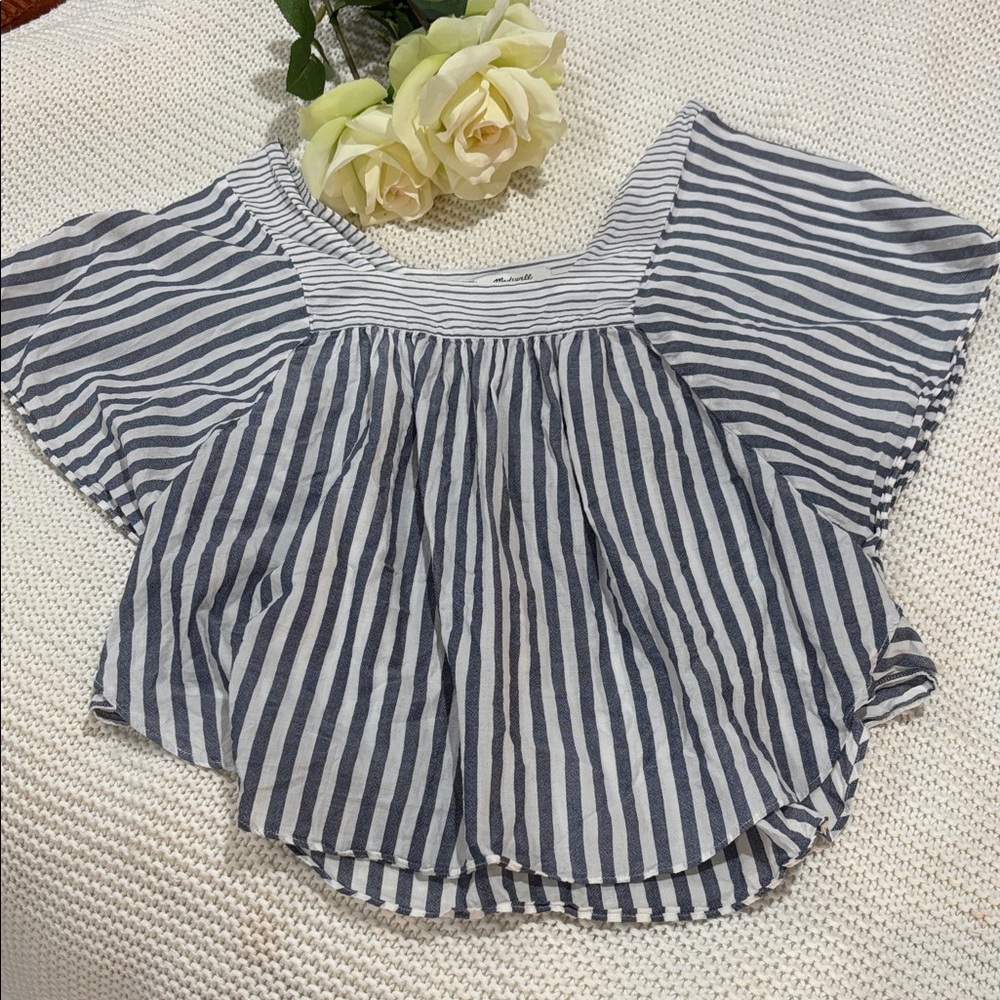 Madewell Navy and White Striped Peasant Blouse